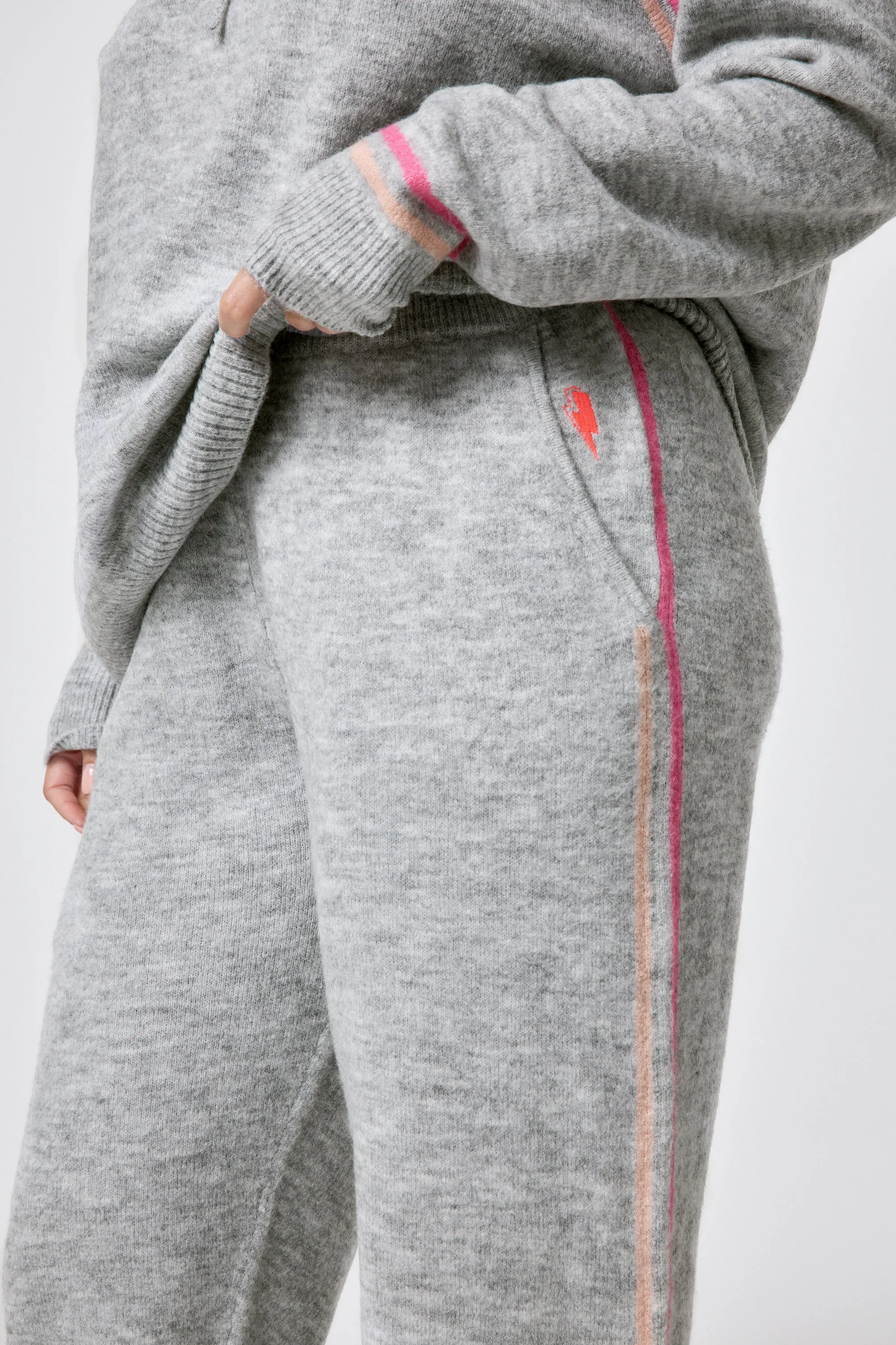 Grey with Peach and Pink Stripe Knitted Lounge Wear Joggers