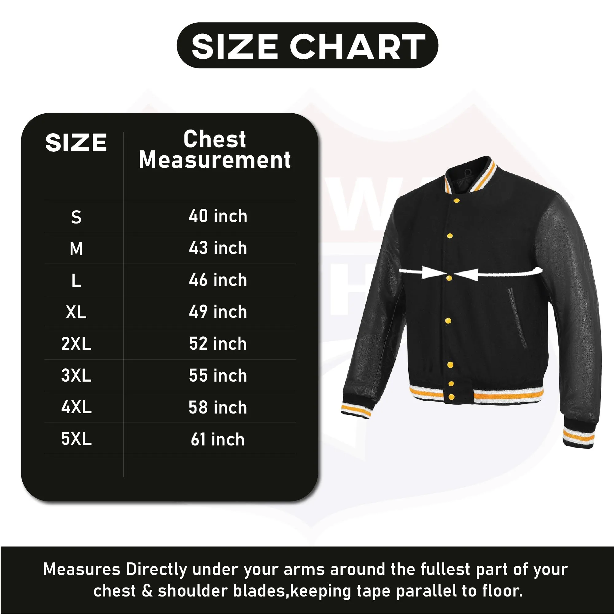 HL2802BLK/Yellow Leather Varsity Jacket Letterman Jacket Baseball Jacket Banded Collar