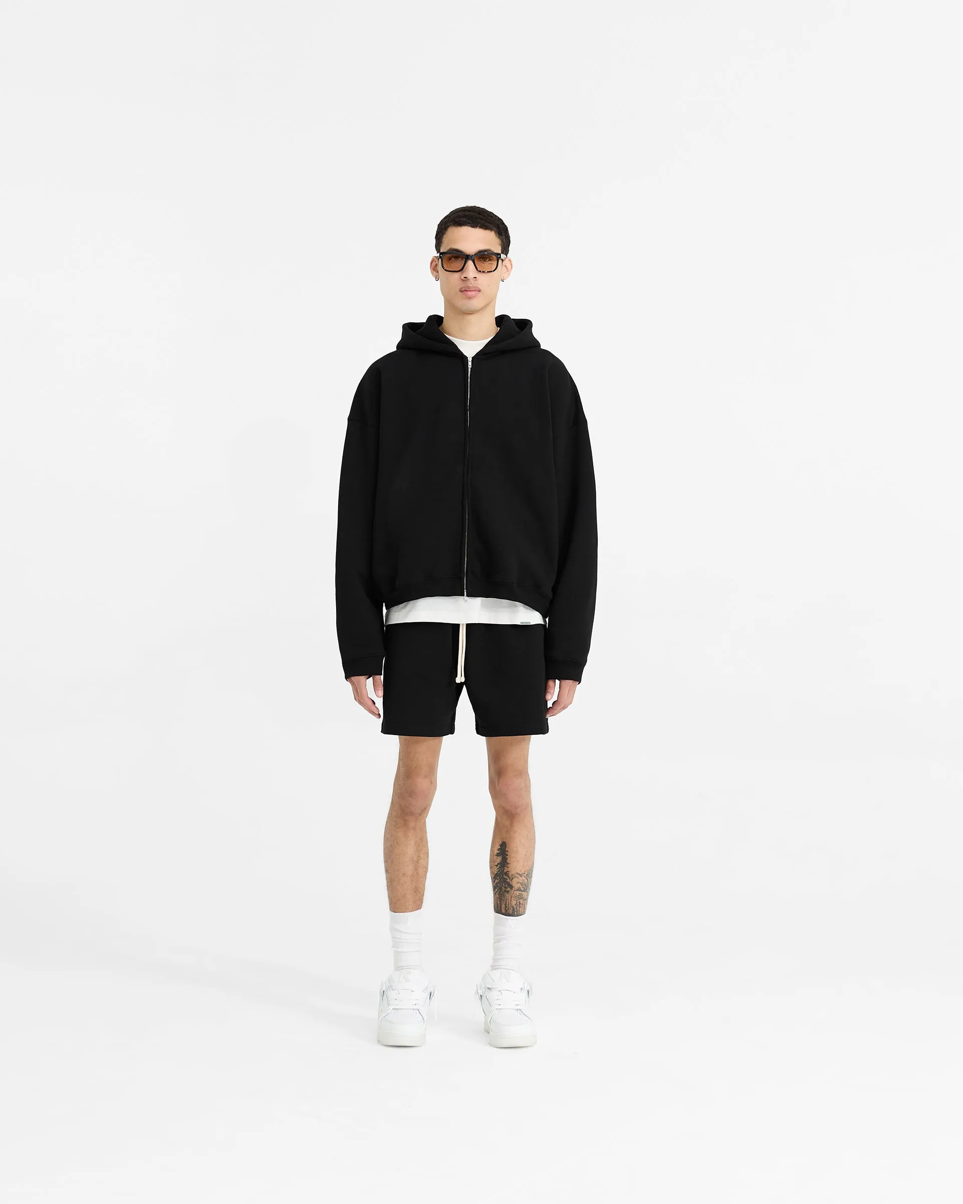 Initial Boxy Zip Through Hoodie - Black