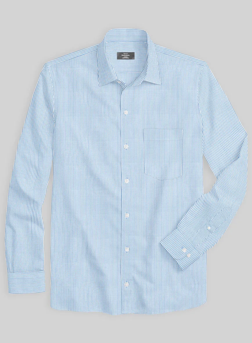 Italian Lombardo Mini Gingham Blue Checks Shirt