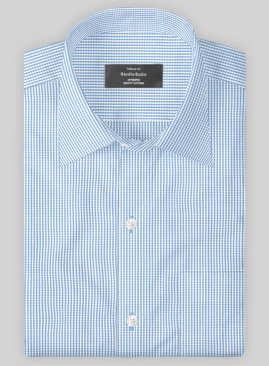 Italian Lombardo Mini Gingham Blue Checks Shirt