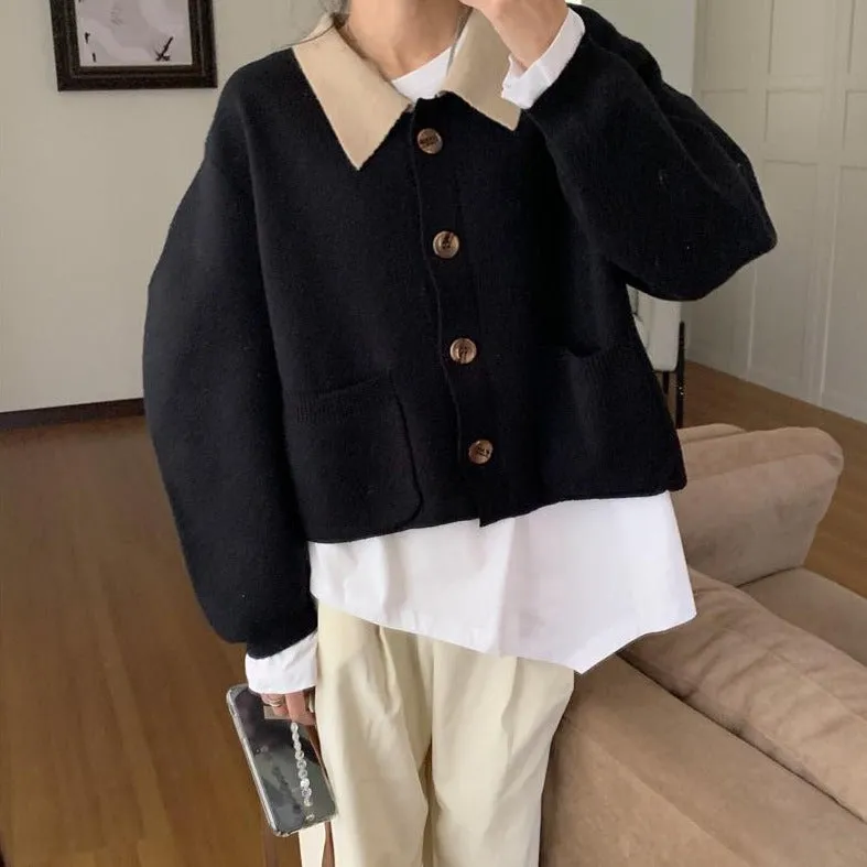 Knit Cardigan With Collar And Pockets