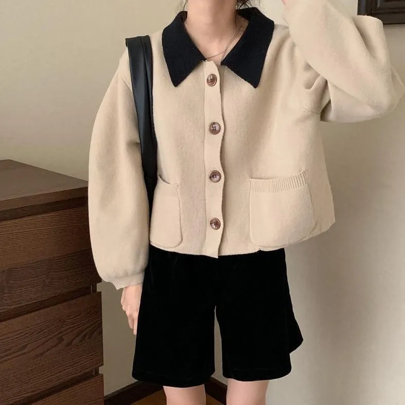 Knit Cardigan With Collar And Pockets