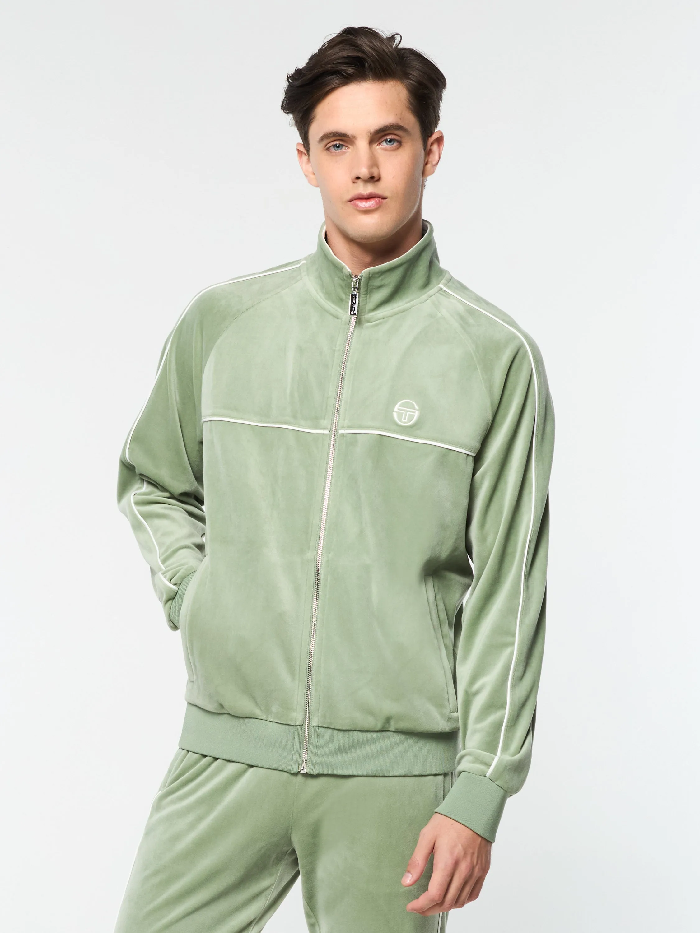 Lioni Velour Track Jacket- Hedge Green