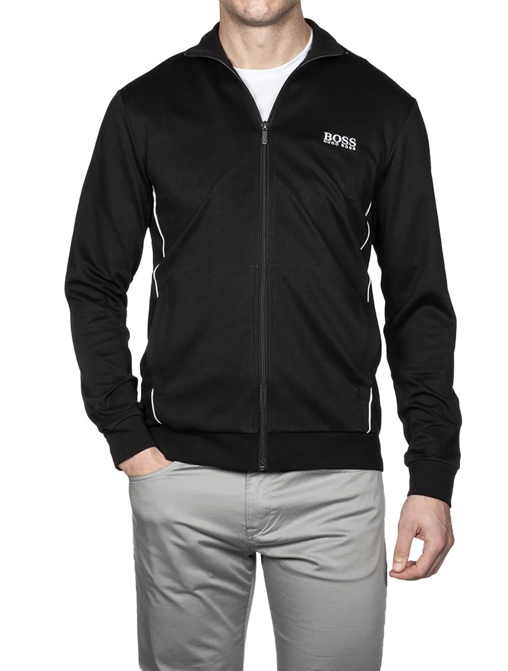 Logo Loungewear Jacket in Cotton-blend Pique Black