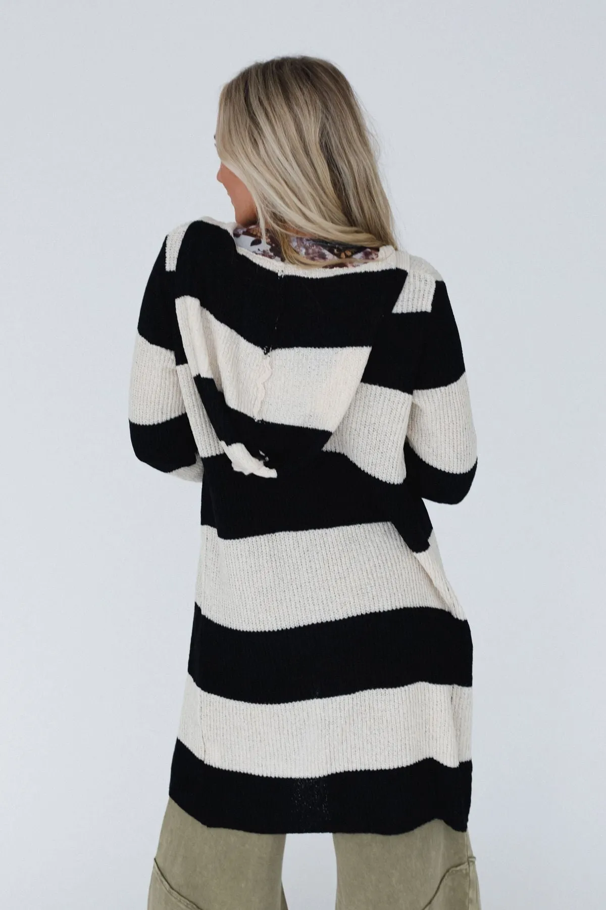 Maisie Striped Hoodie Cardigan - Black