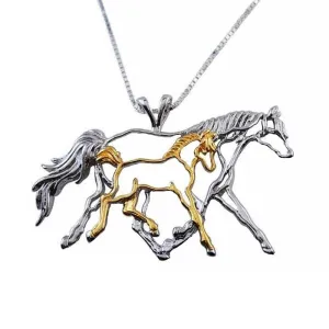 Mare Foal Pendant Necklace Sterling Silver and 18k Gold Overlay