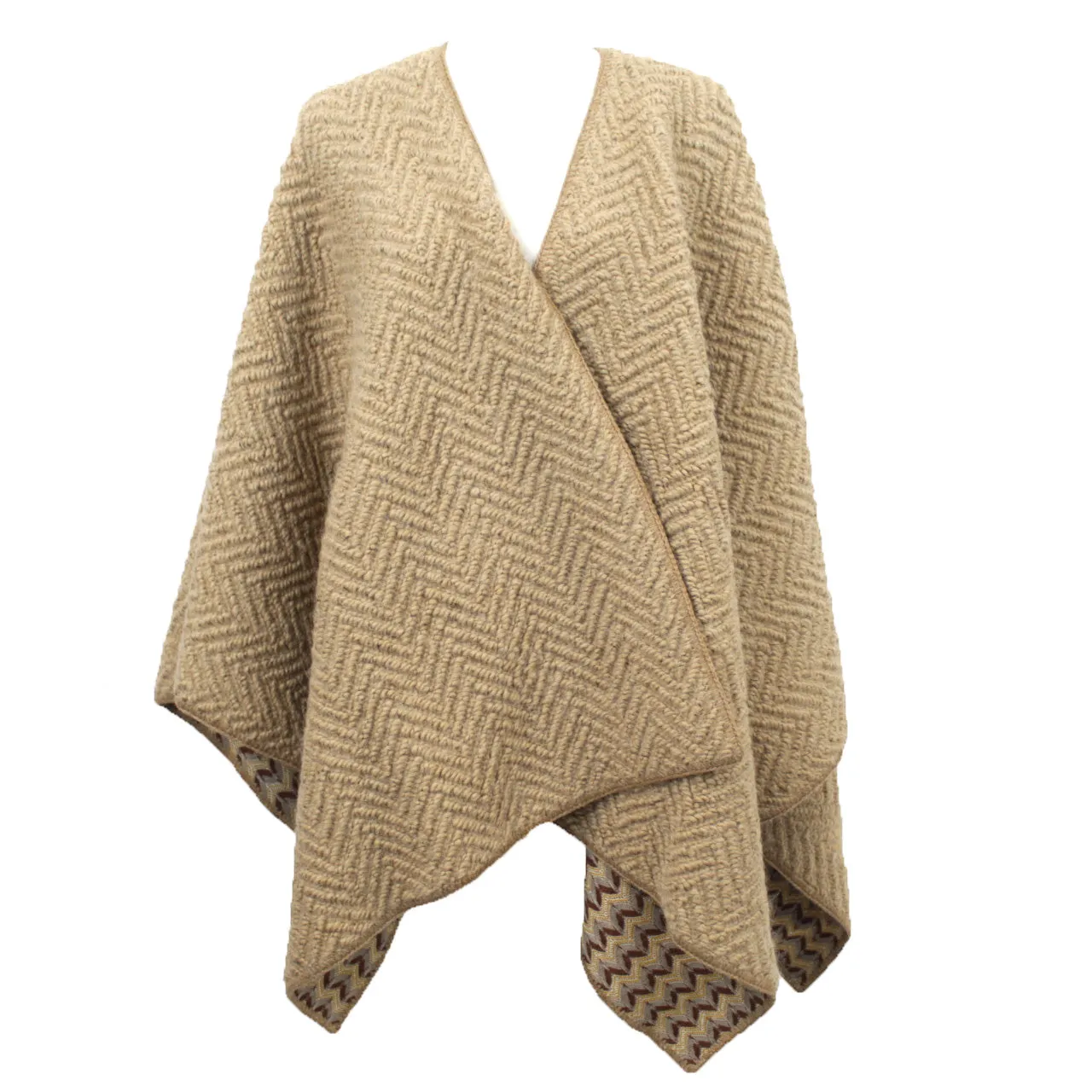 Missoni Brand New Butterscotch Textured Chunky Wool & Zigzag Signature Knit Serape