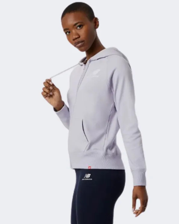 New Balance Essentials Full Zip Women Lifestyle Hoody Grey Violet Wj03530-Grv