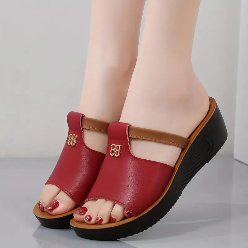 OCW Women Orthopedic Wedge Sandals Lightweight Leather Slip on Cut-out Design Summer Sandals