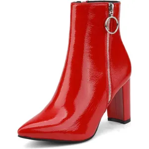 Pointed Pattern Side Zipper Heeled Boots