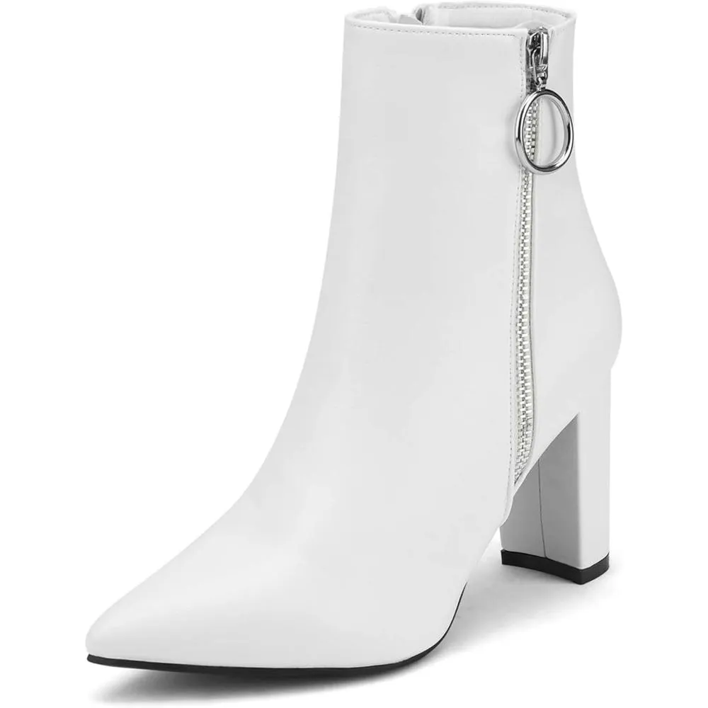 Pointed Pattern Side Zipper Heeled Boots