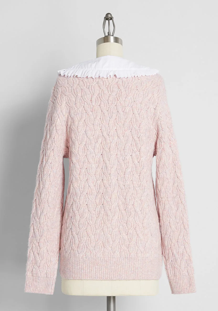 Pursuing What's Precious Collared Cable Knit Cardigan