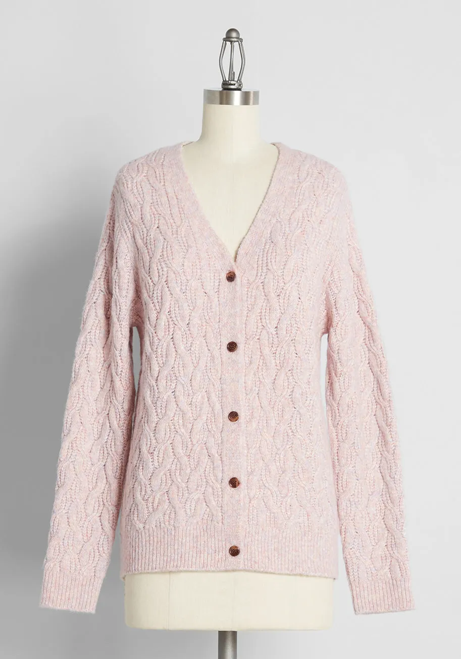 Pursuing What's Precious Collared Cable Knit Cardigan