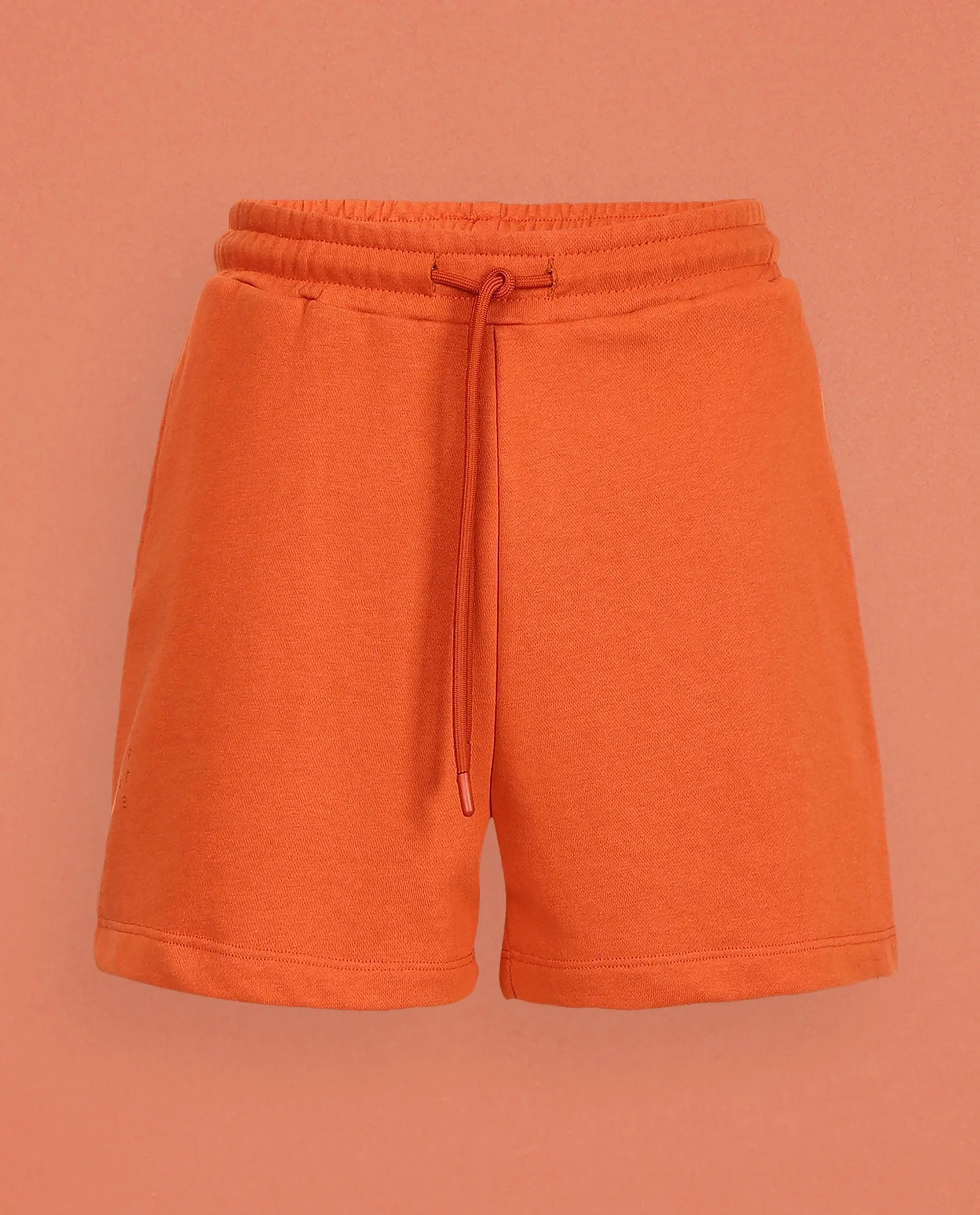 Rareism Women Ciri Orange Cotton Poly Fabric Relaxed Fit Solid Mid Rise Shorts