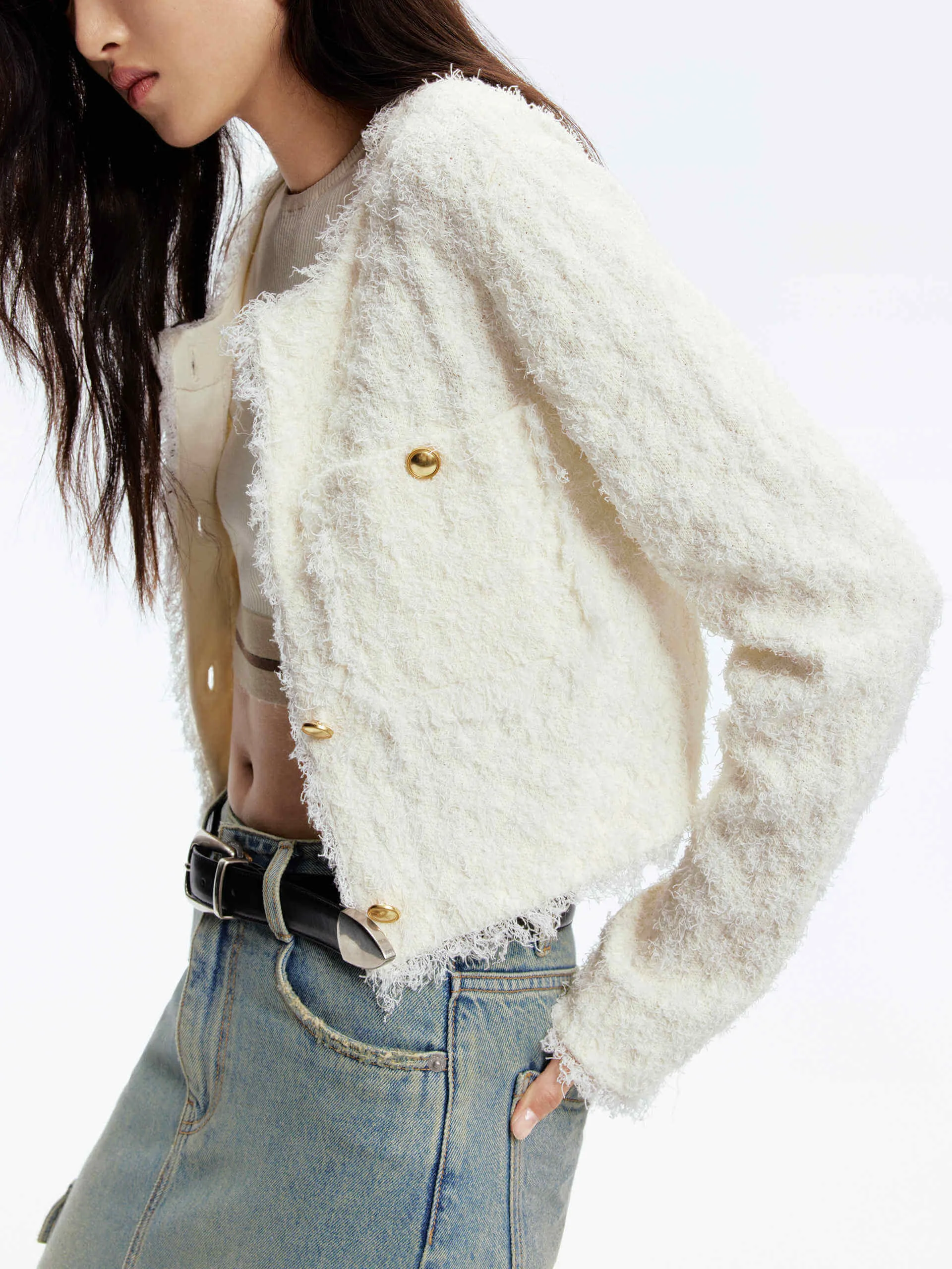 Shaggy Textured Cropped Cardigan