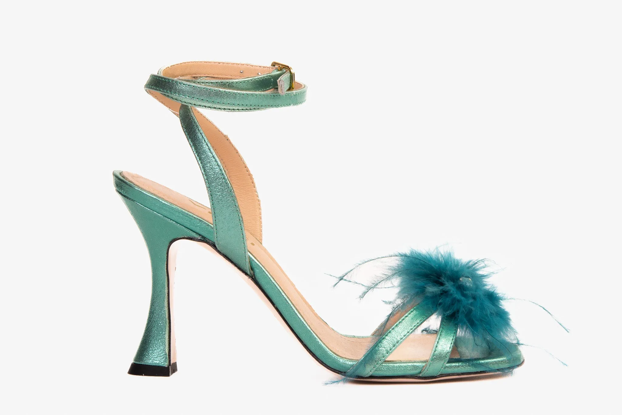 The Siena Turquoise Leather Ankle Strap Plumed Women Sandal