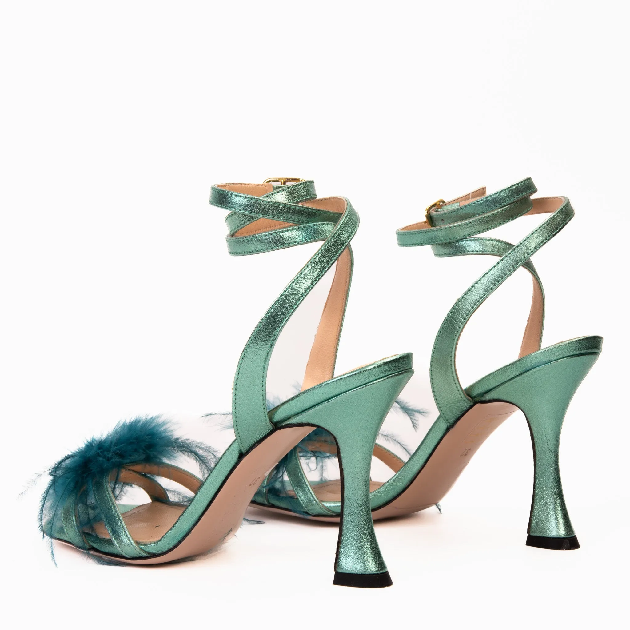 The Siena Turquoise Leather Ankle Strap Plumed Women Sandal