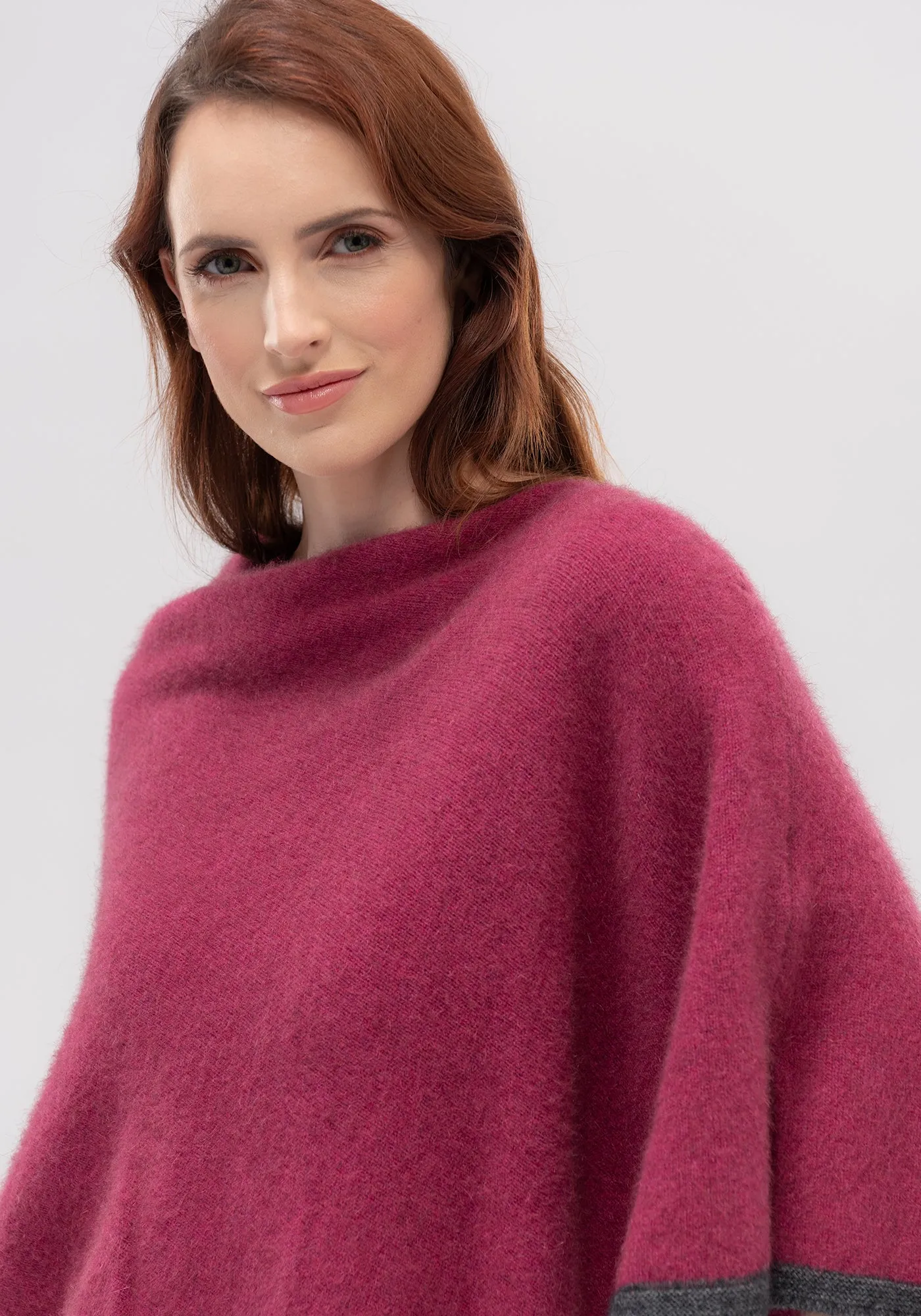 Two Tone Poncho - Fine Merino Wool, Brushtail Possum Fibre, Mulberry Silk Poncho - Made in New Zealand