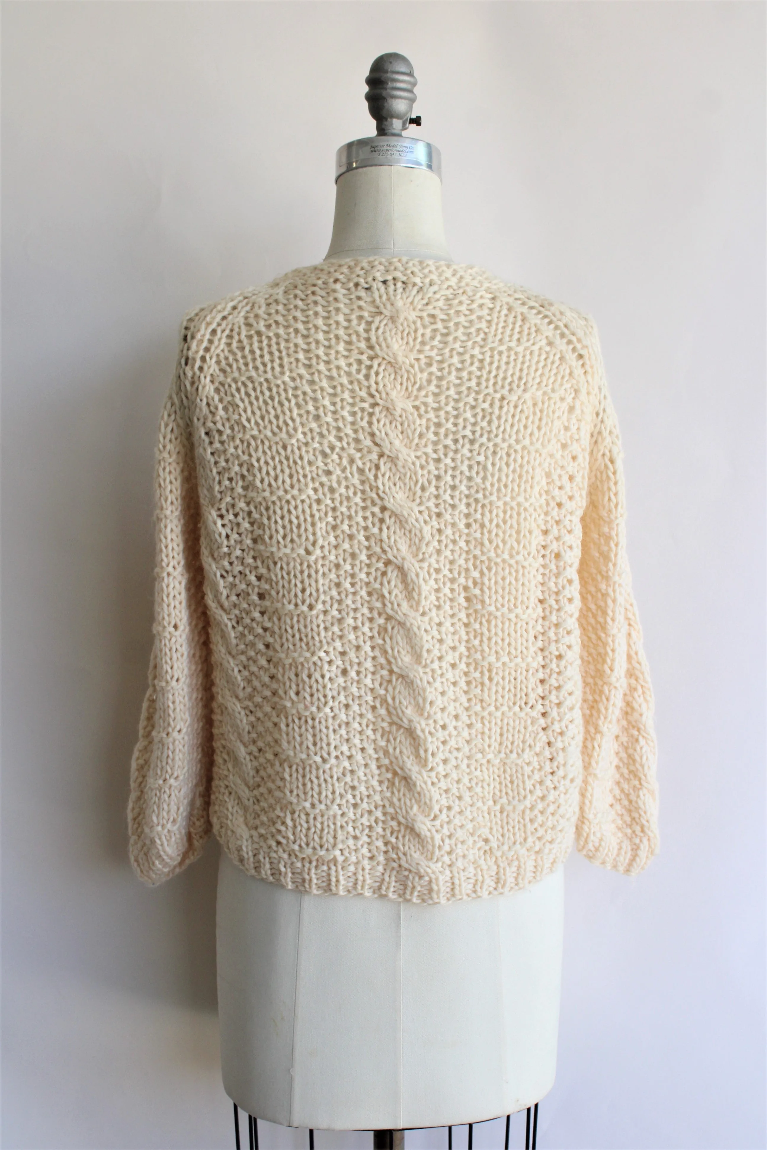 Vintage 1960s 1970s Handknit Ivory Cardigan Sweater