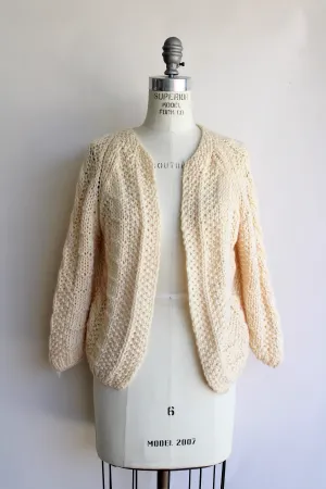 Vintage 1960s 1970s Handknit Ivory Cardigan Sweater