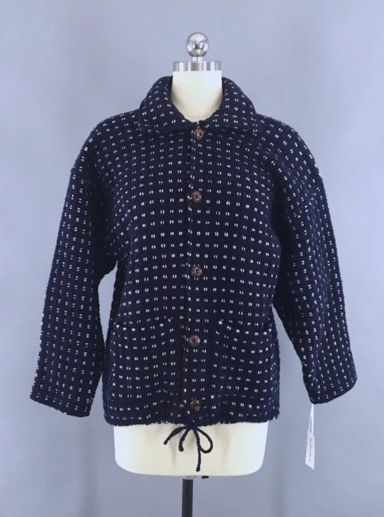 Vintage 1970s Navy Blue Fisherman's Cardigan Sweater