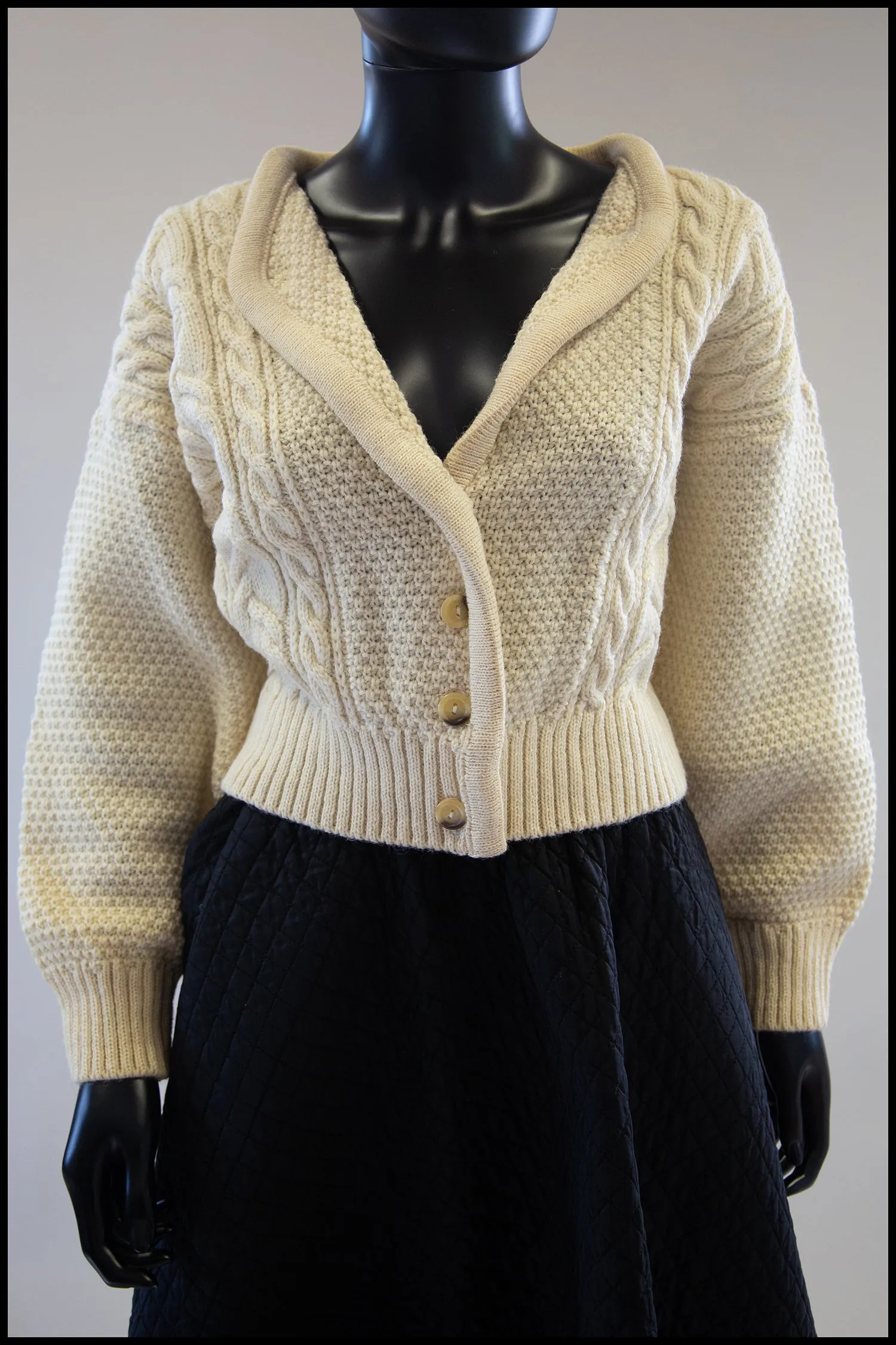 Vintage 1980s Cream Wool Chunky Aran Cardigan