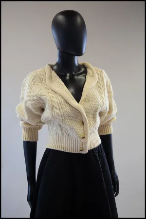 Vintage 1980s Cream Wool Chunky Aran Cardigan