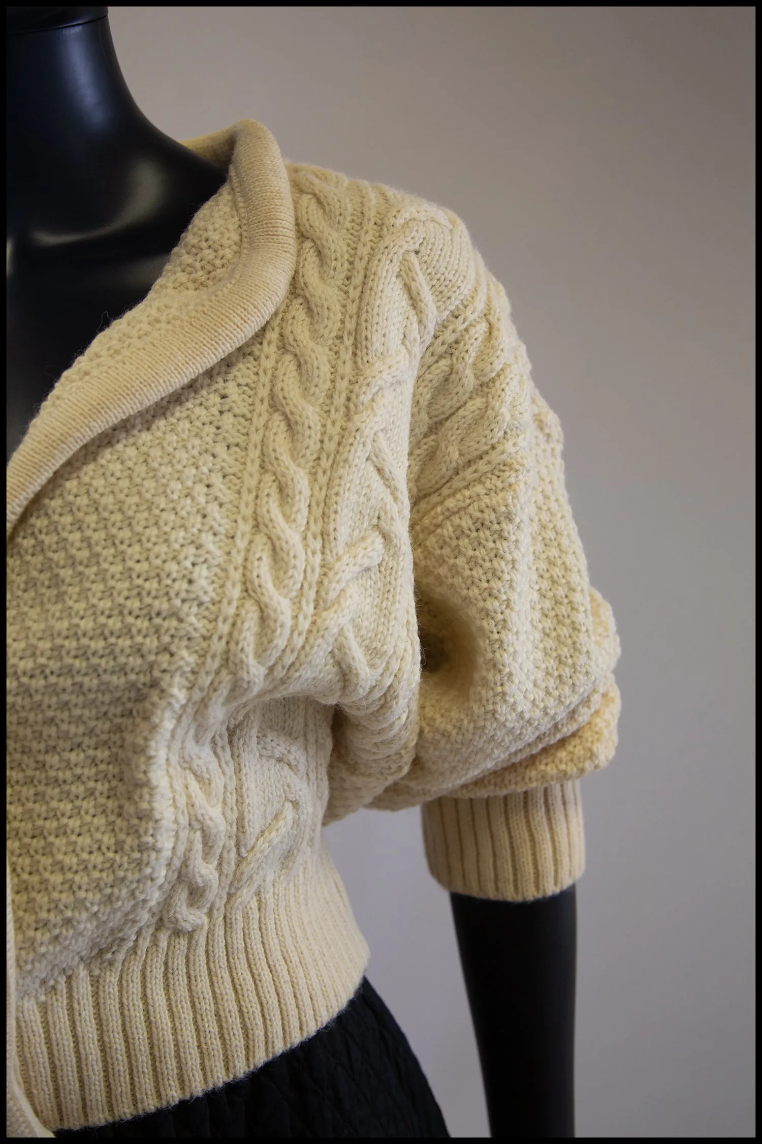 Vintage 1980s Cream Wool Chunky Aran Cardigan