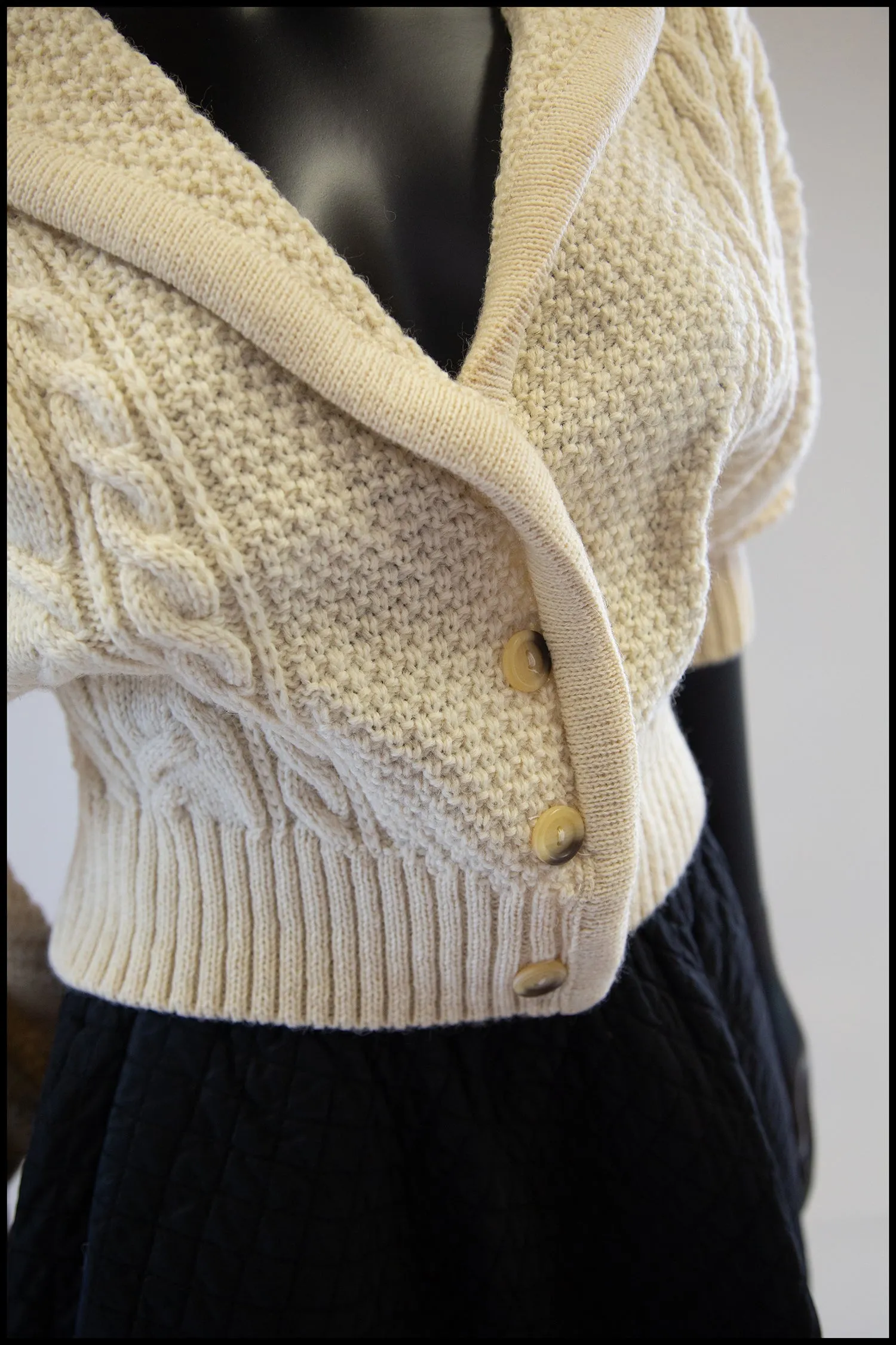 Vintage 1980s Cream Wool Chunky Aran Cardigan