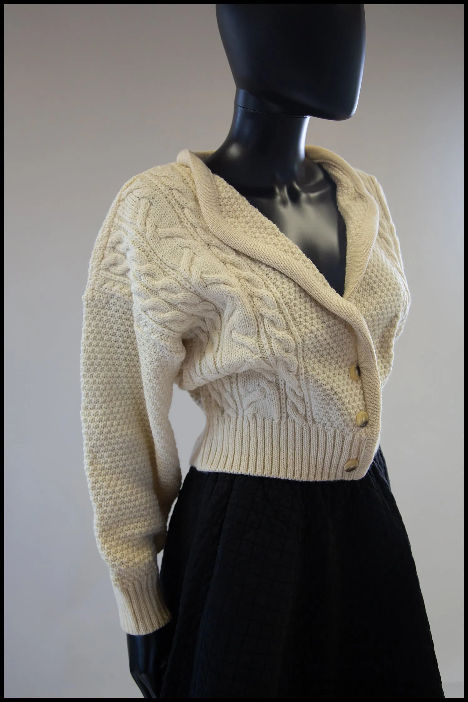 Vintage 1980s Cream Wool Chunky Aran Cardigan