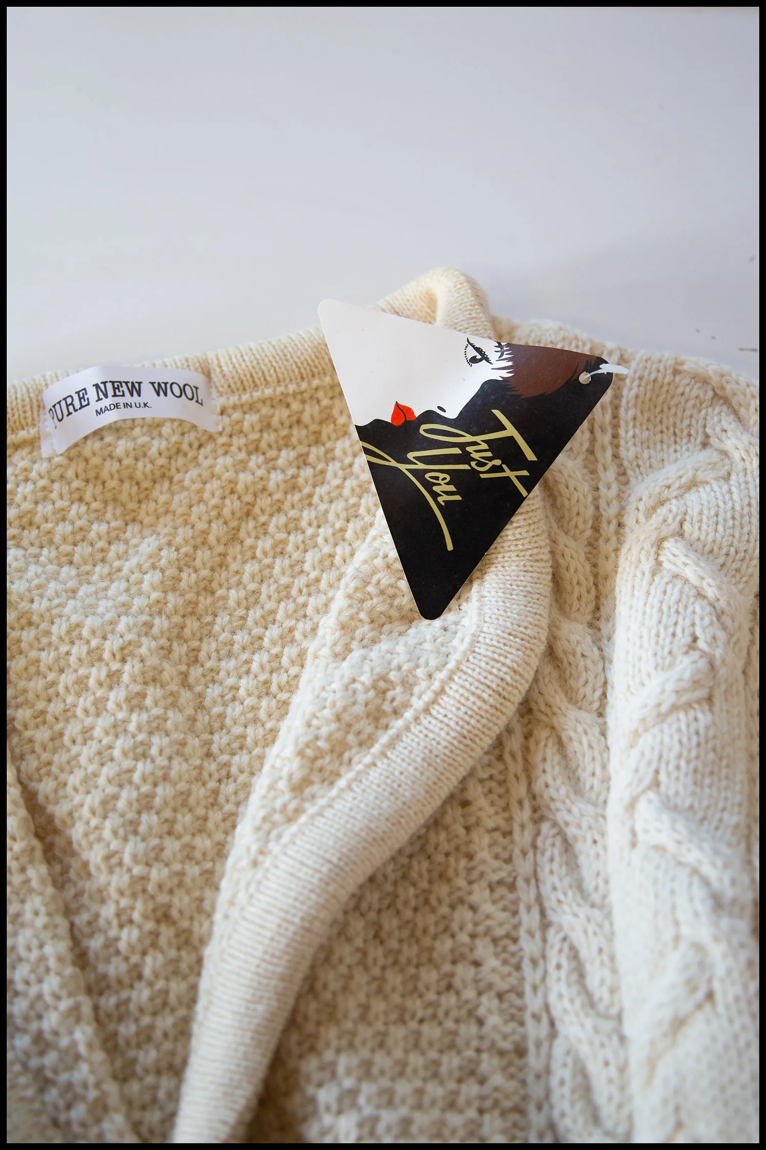 Vintage 1980s Cream Wool Chunky Aran Cardigan