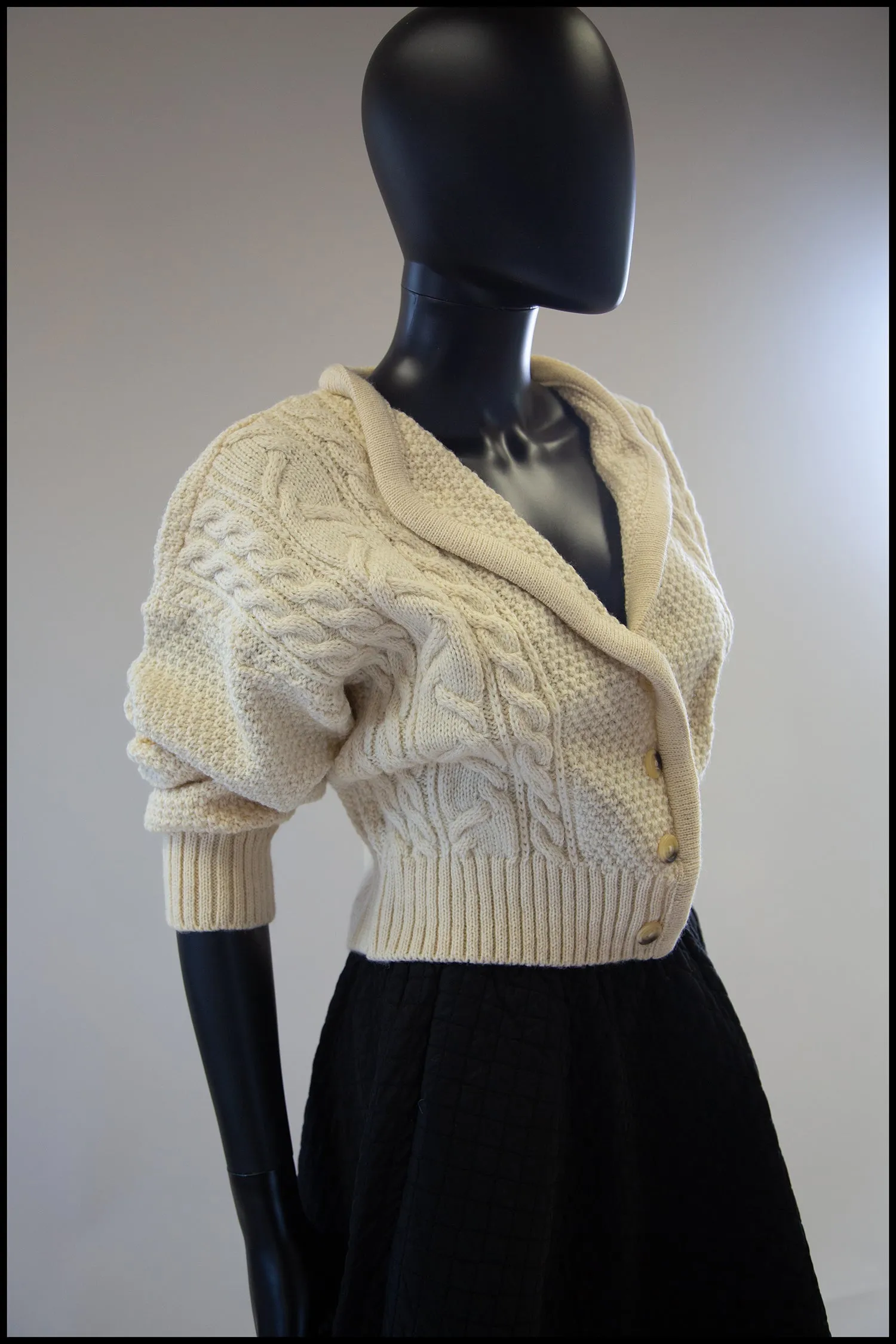 Vintage 1980s Cream Wool Chunky Aran Cardigan