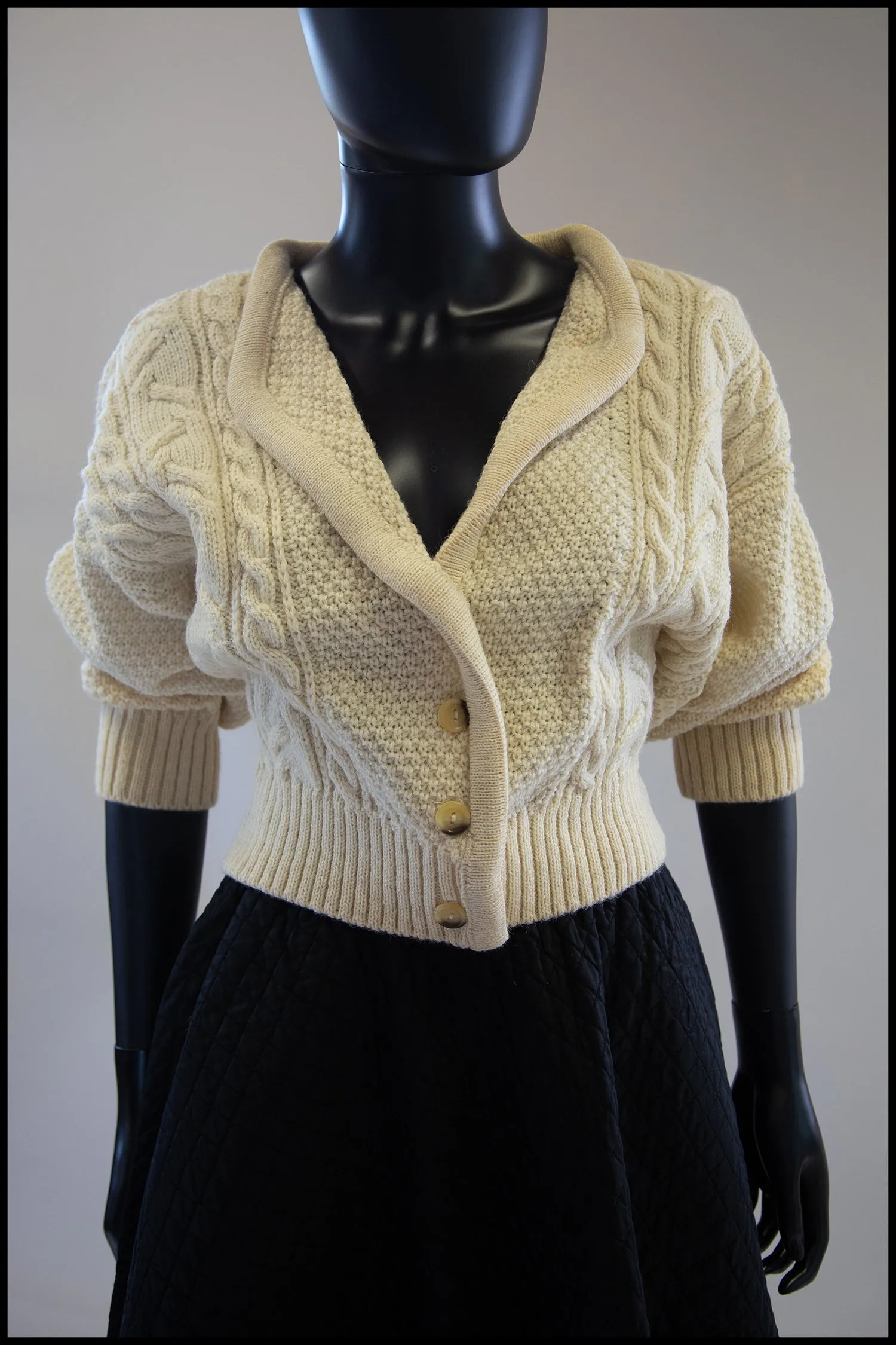 Vintage 1980s Cream Wool Chunky Aran Cardigan