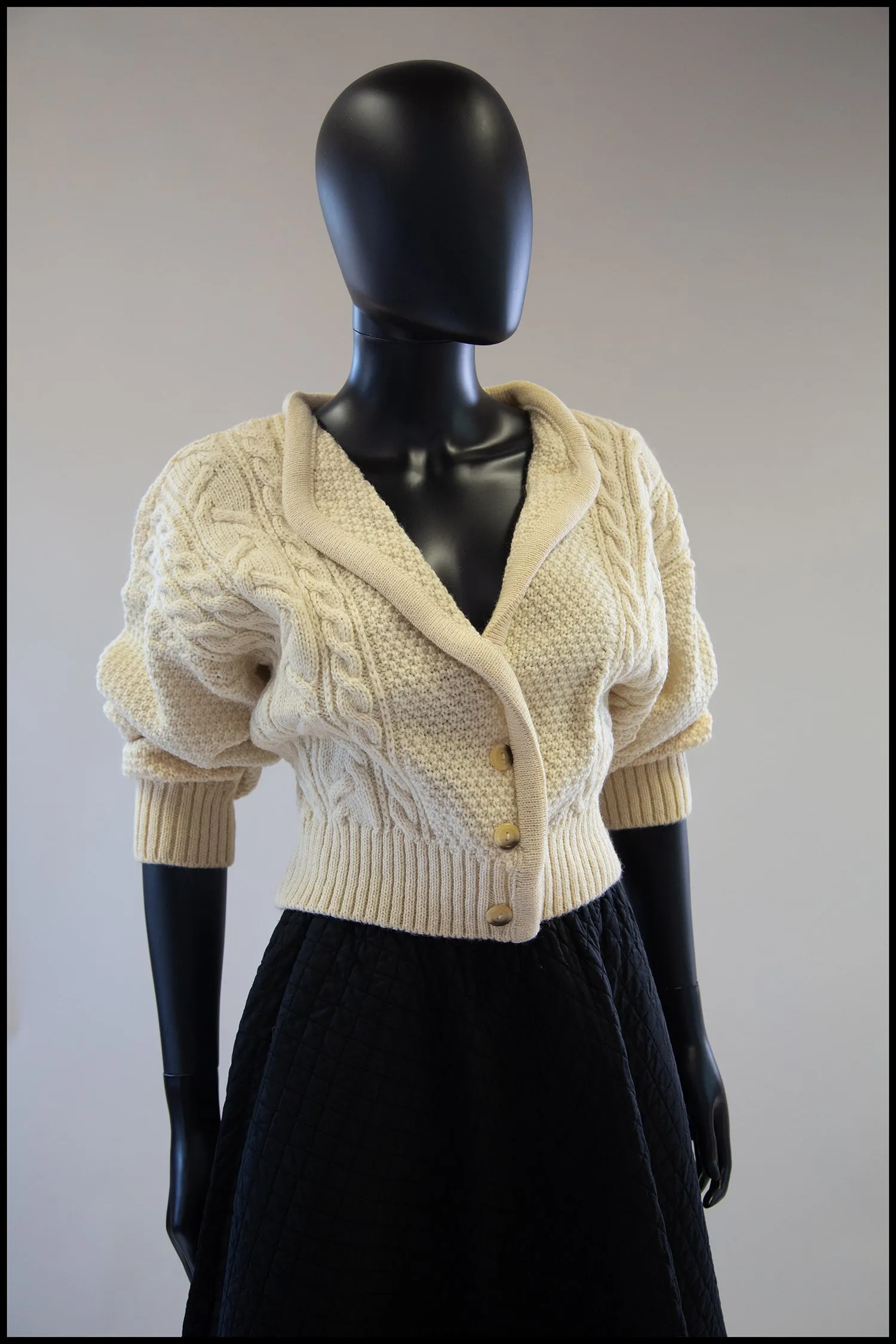 Vintage 1980s Cream Wool Chunky Aran Cardigan