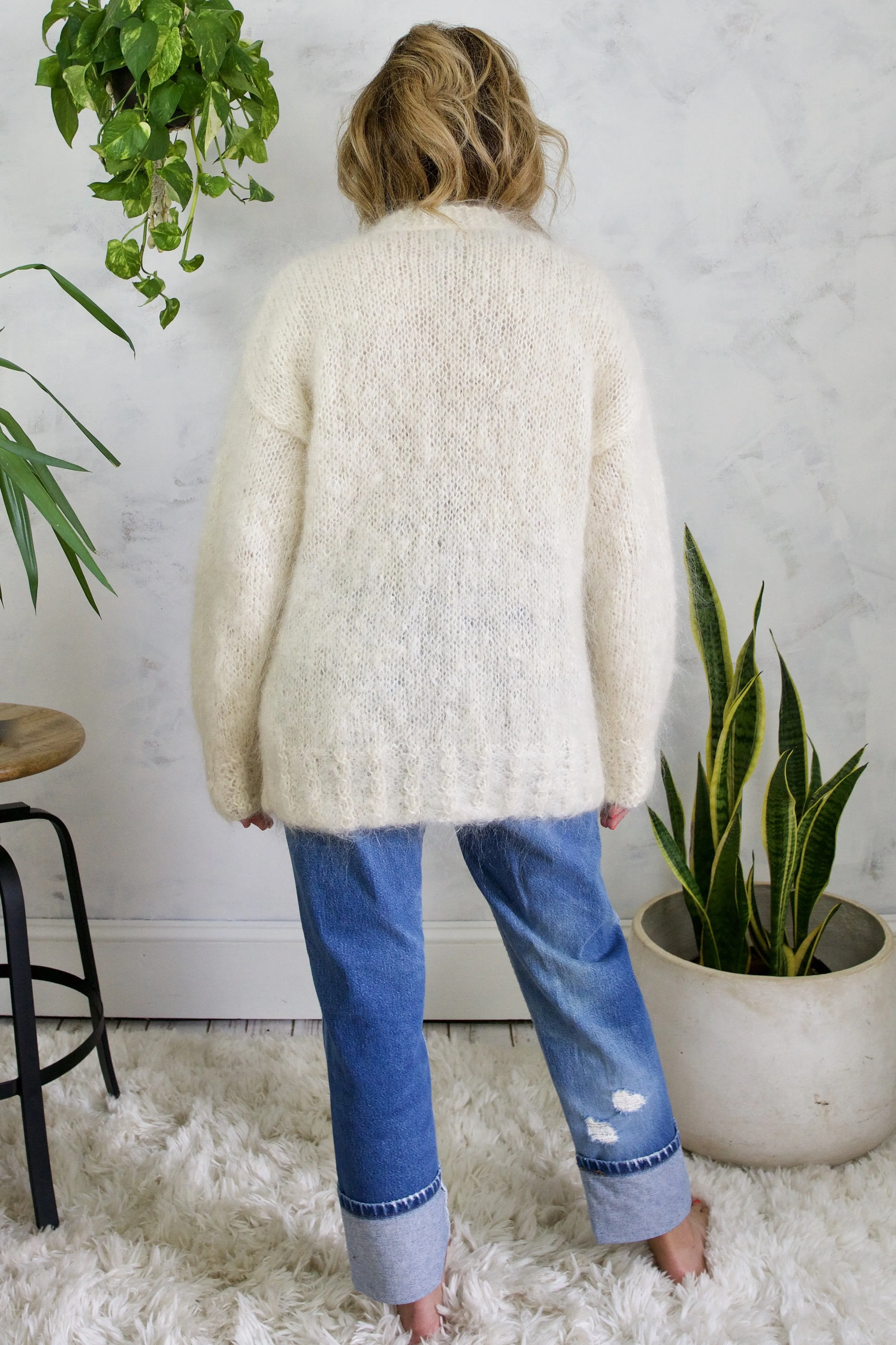 Vintage Fluffy Mohair Handknit Cardigan Sweater