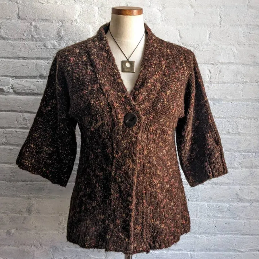 Vintage Witchy Earthy Brown Fuzzy Knit Cardigan Rainbow Sprinkles Grunge Sweater