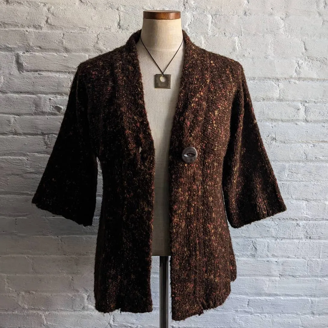 Vintage Witchy Earthy Brown Fuzzy Knit Cardigan Rainbow Sprinkles Grunge Sweater