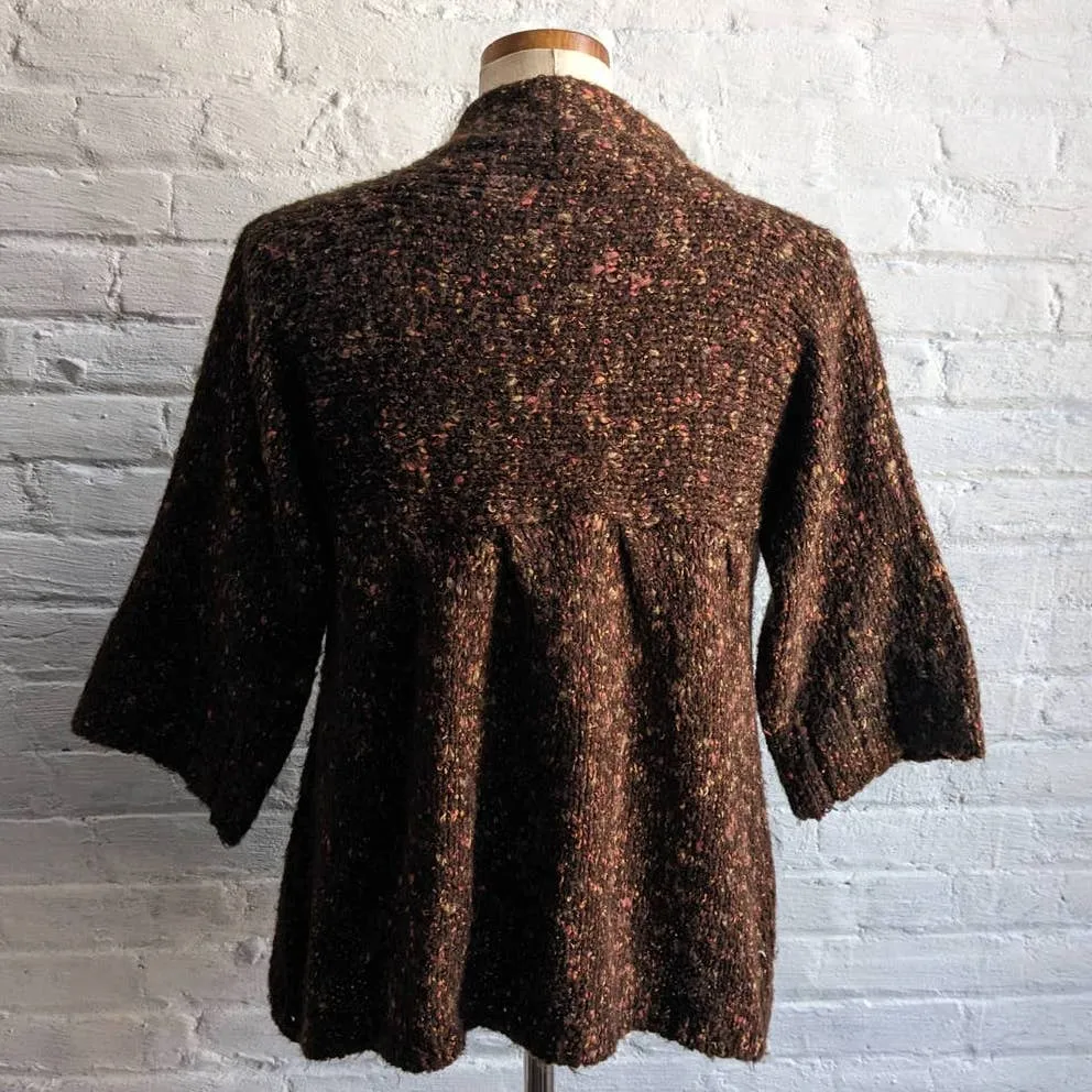 Vintage Witchy Earthy Brown Fuzzy Knit Cardigan Rainbow Sprinkles Grunge Sweater