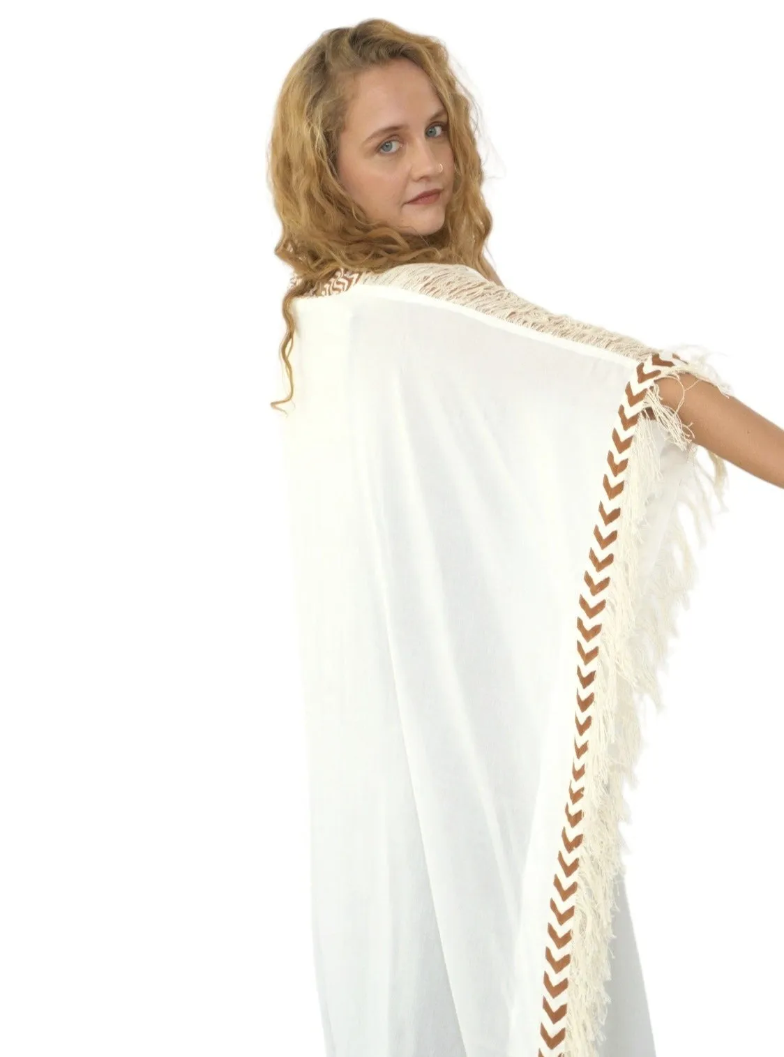 White Closed-Back Fringe Poncho