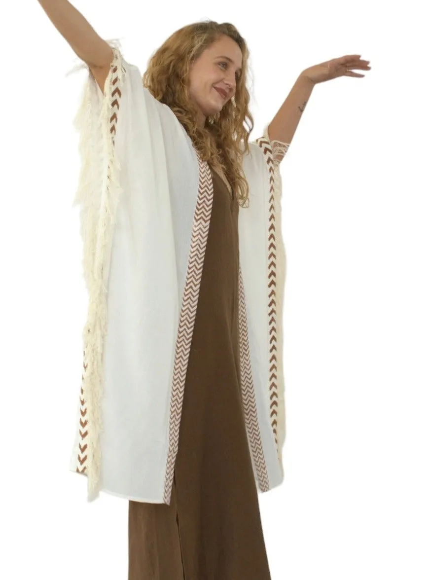 White Closed-Back Fringe Poncho